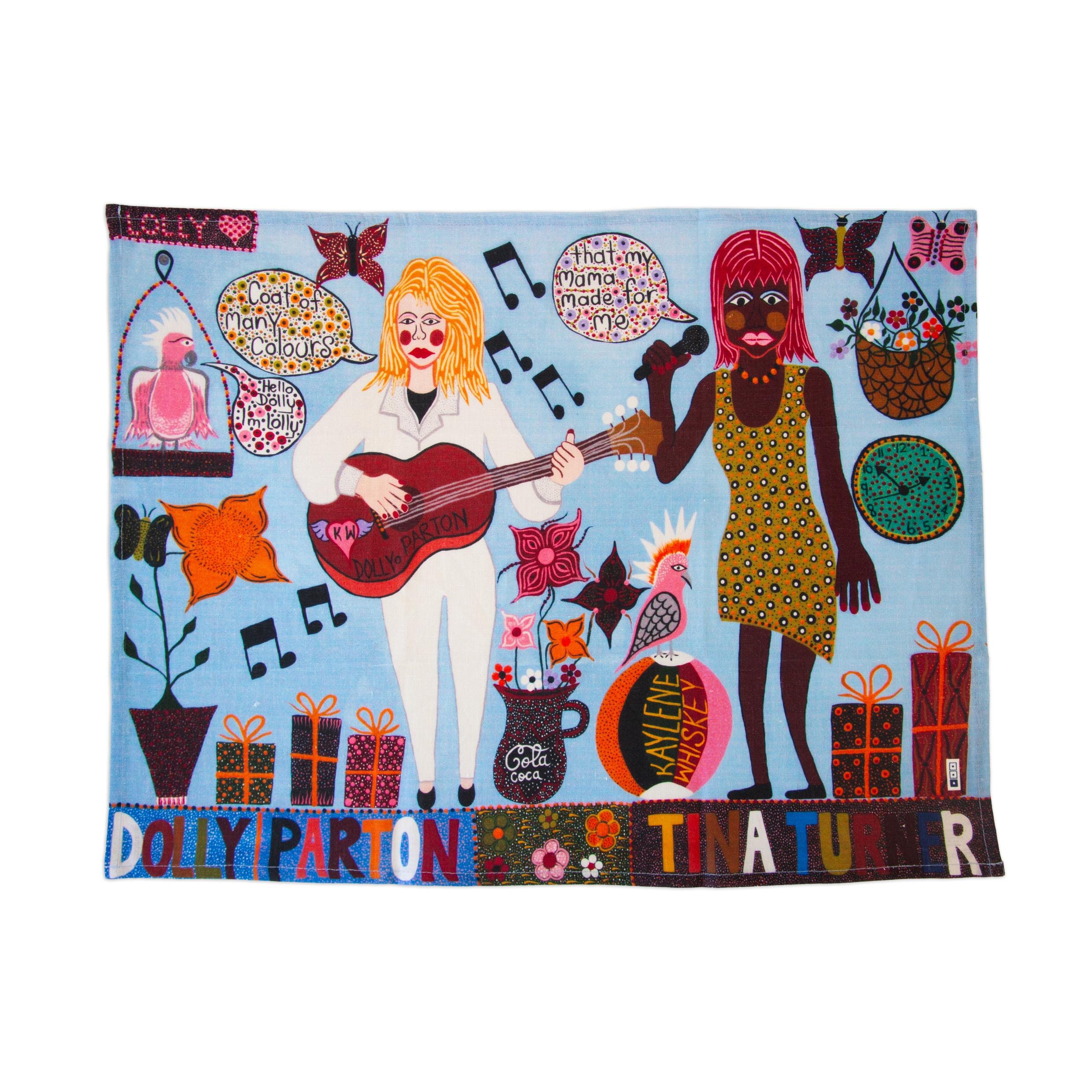 Dolly Parton and Tina Turner Tea Towel x Kaylene Whiskey Tea Towel Third Drawer Down Studio 