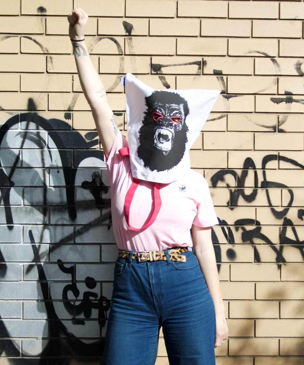 Third Drawer Down X Guerrilla Girls, Gorilla Mask Tote Bag Textiles Third Drawer Down Studio 